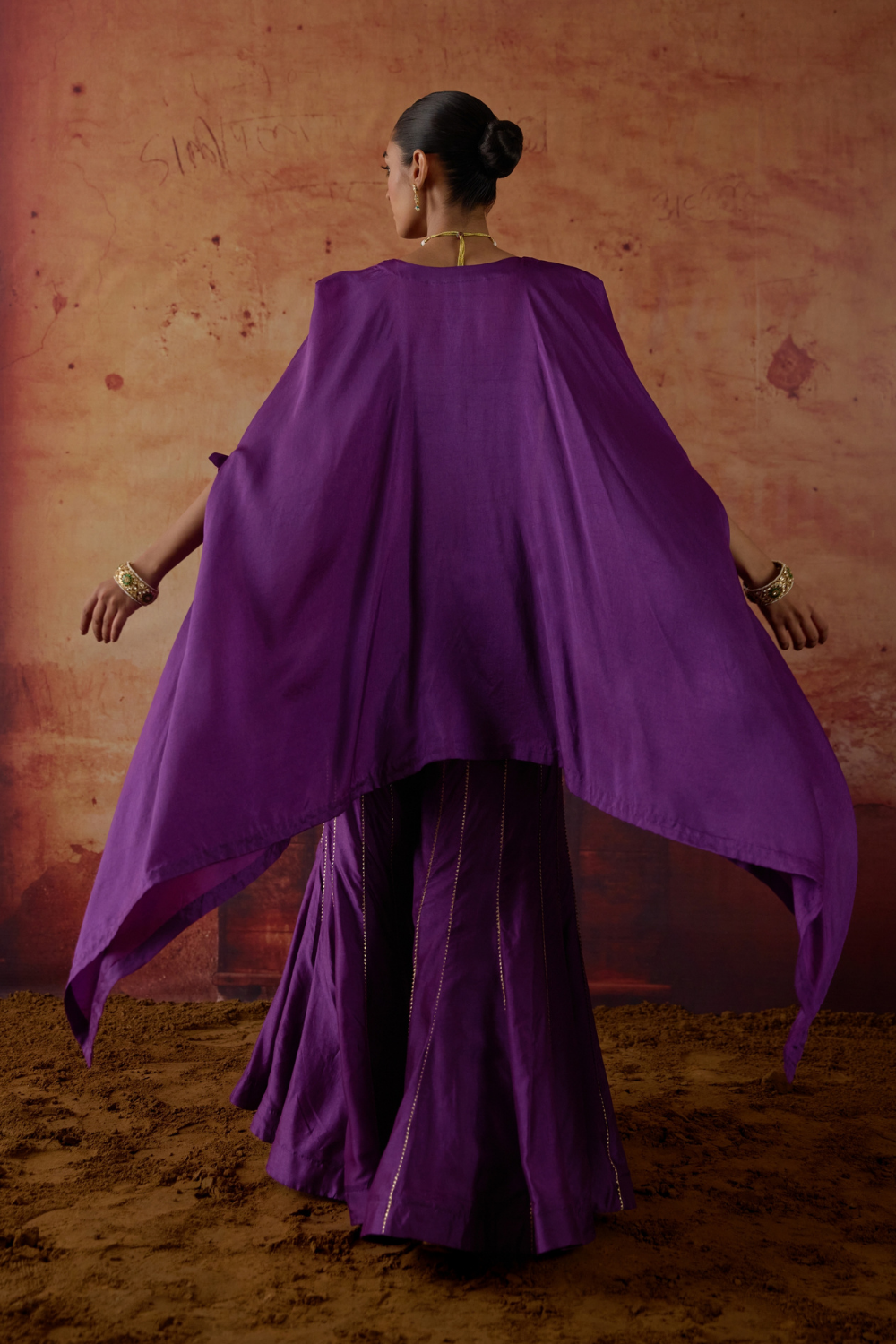 Purple Hand embroidered Cape Set