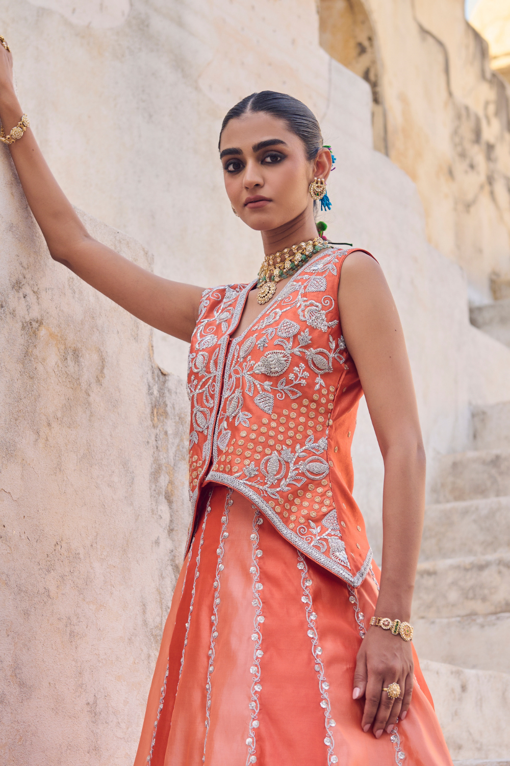 Saanjh Waist Coat Lehenga Set