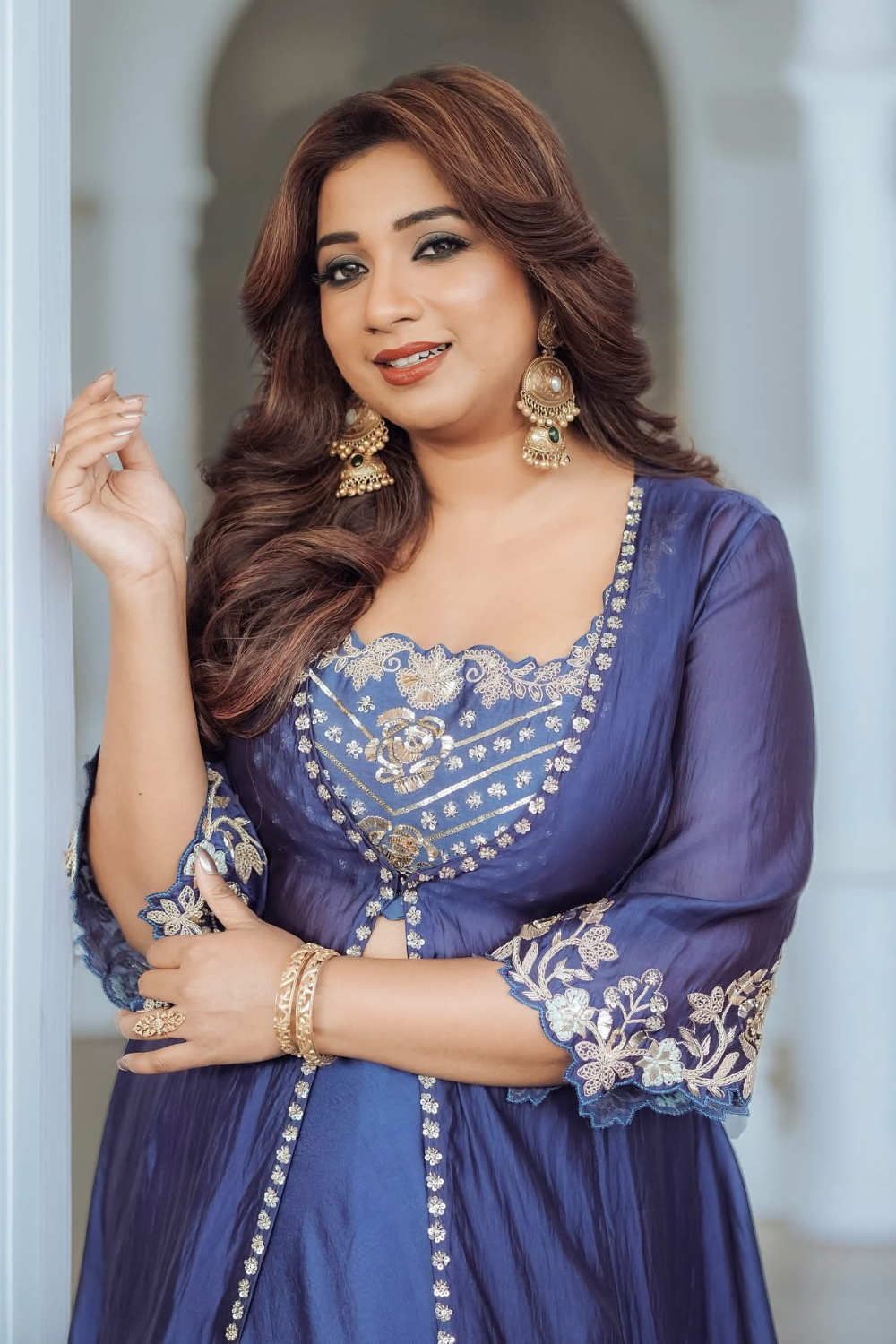 Shreya Ghoshal in our Neela Phool Jacket Set