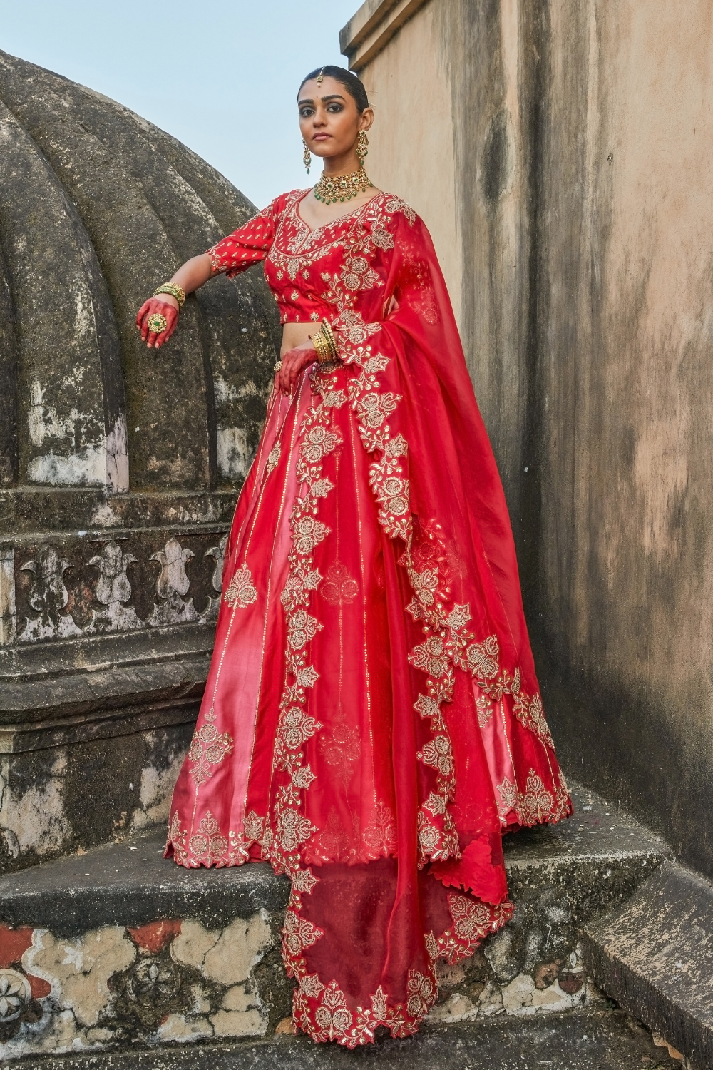 Nura Red Lehenga Set